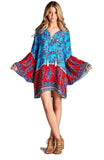 Paisley Bell Sleeve Dress, Turquoise