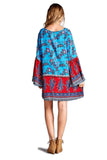 Paisley Bell Sleeve Dress, Turquoise