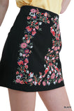 Floral Embroidered High Waist Mini Skirt, Black
