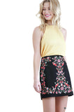 Floral Embroidered High Waist Mini Skirt, Black