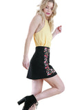 Floral Embroidered High Waist Mini Skirt, Black