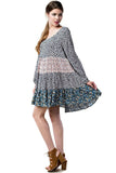 Mixed Print Tie Back Dress, Navy