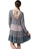 Mixed Print Tie Back Dress, Navy