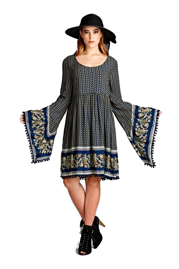 Paisley Print Bell Sleeve Dress