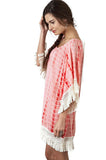 Tie Dye Tassel & Fringe Dress, Coral