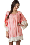 Tie Dye Tassel & Fringe Dress, Coral