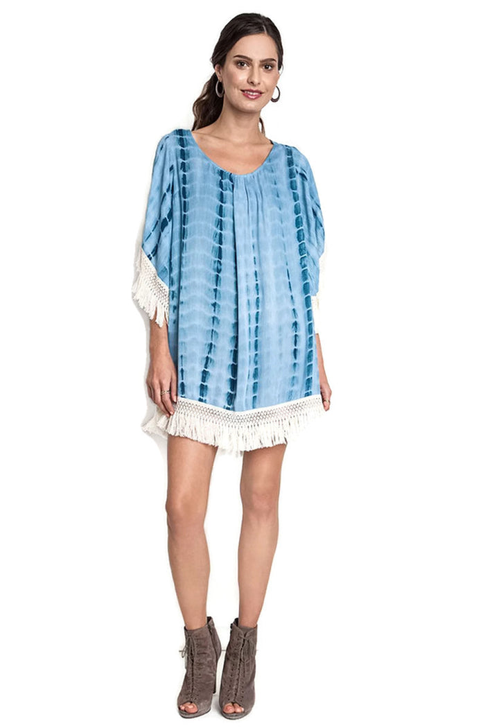 Tie Dye Tassel & Fringe Dress, Teal
