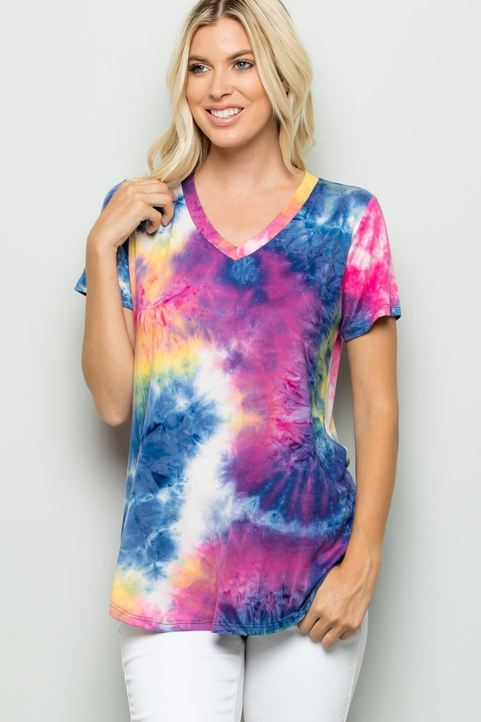 Paradise hot pink multi tie dye top