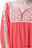Lace Peasant Dress, Coral