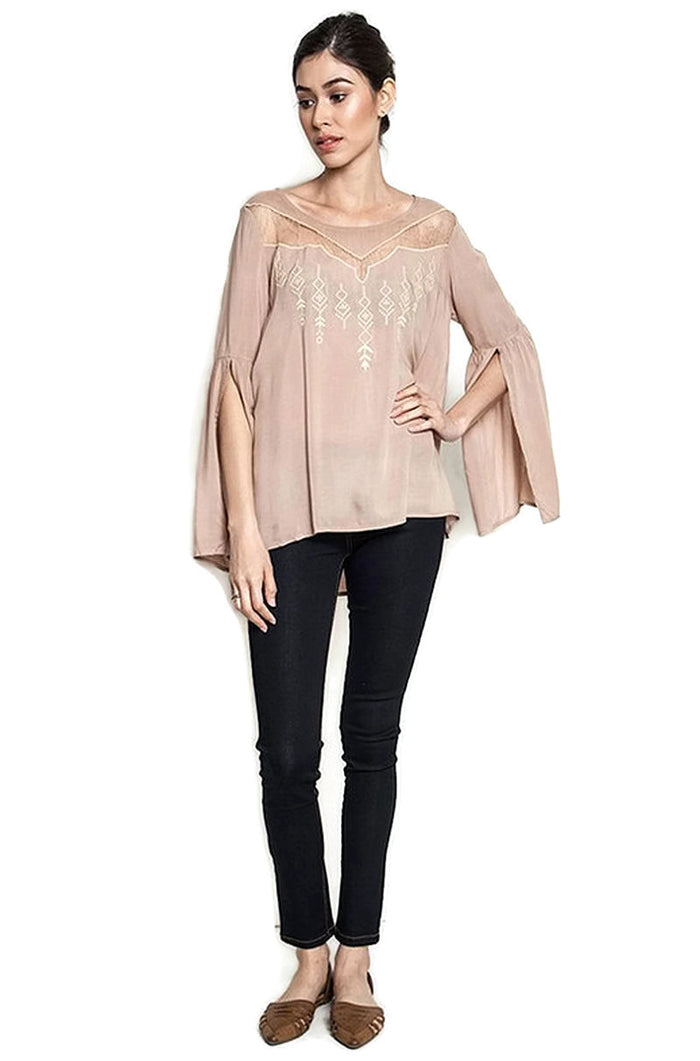 Angel Sleeve Tribal Blouse, Mocha