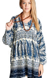Paisley V-Neck Mini Dress, Blue