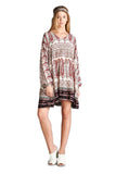 Paisley V-Neck Mini Dress, Pink