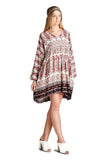 Paisley V-Neck Mini Dress, Pink