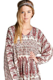 Paisley V-Neck Mini Dress, Pink
