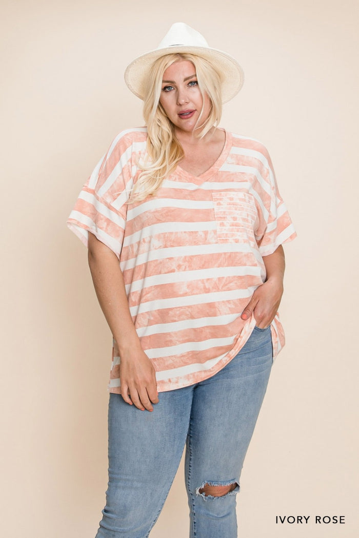 Cotton Bleu Striped Pocket Detail Top