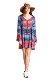 Tassel Tie Bell Sleeve Mini Dress, Blue