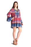 Tassel Tie Bell Sleeve Mini Dress, Red