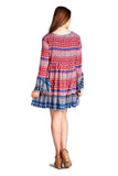 Tassel Tie Bell Sleeve Mini Dress, Red