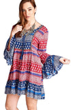 Tassel Tie Bell Sleeve Mini Dress, Red
