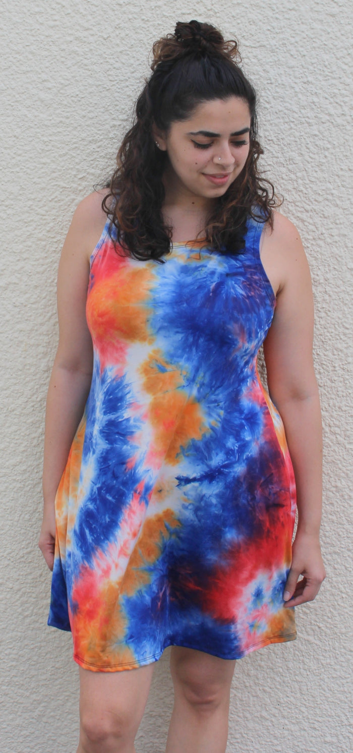 royal multi tie dye sleeveless dress