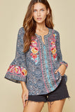 South Beach Embroidered Top, Navy