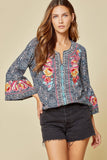South Beach Embroidered Top, Navy