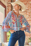 South Beach Embroidered Top, Turq / Lavender