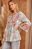 South Beach Embroidered Leopard Top, Sage Grey
