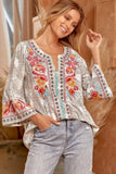 South Beach Embroidered Leopard Top, Sage Grey