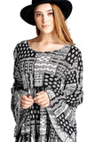 Multi-Pattern Bell Sleeve Dress, Black