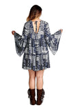 Multi-Pattern Bell Sleeve Dress, Blue