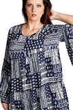 Multi-Pattern Bell Sleeve Dress, Blue