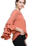 Layered Ruffle High Low Sleeve Blouse, Clay
