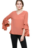 Layered Ruffle High Low Sleeve Blouse, Clay