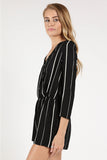 St Thomas V Back Striped Romper, Black