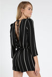 St Thomas V Back Striped Romper, Black