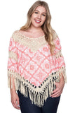 Crochet & Fringe Printed Top, Coral Pink