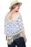 Crochet & Fringe Printed Top, Off White