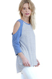 Open Shoulder Striped Raglan Top, Blue