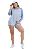 Open Shoulder Striped Raglan Top, Blue