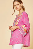 South Beach Embroidered Top, Hot Pink