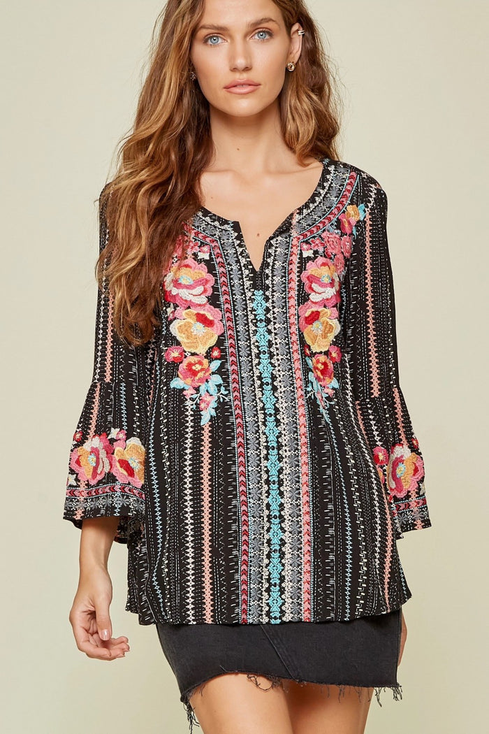 South Beach Embroidered Top, Black