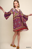 Floral Ruffle Sleeve Dress, Magenta