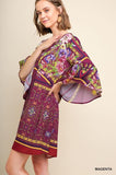 Floral Ruffle Sleeve Dress, Magenta