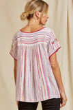 Babydoll Embroidered Top, Ivory Magenta