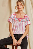 Babydoll Embroidered Top, Ivory Magenta