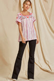 Babydoll Embroidered Top, Ivory Magenta