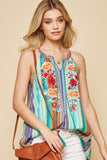 Striped Embroidered Tank Top