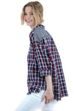 Plaid Button Up Top, Navy