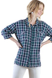 Plaid Button Up Top, Teal